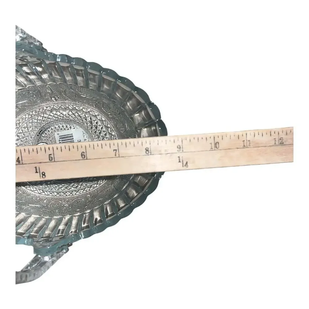 Crystal Clear Industries Pressed Clear Glass Oval Decorative Basket w/ Handle